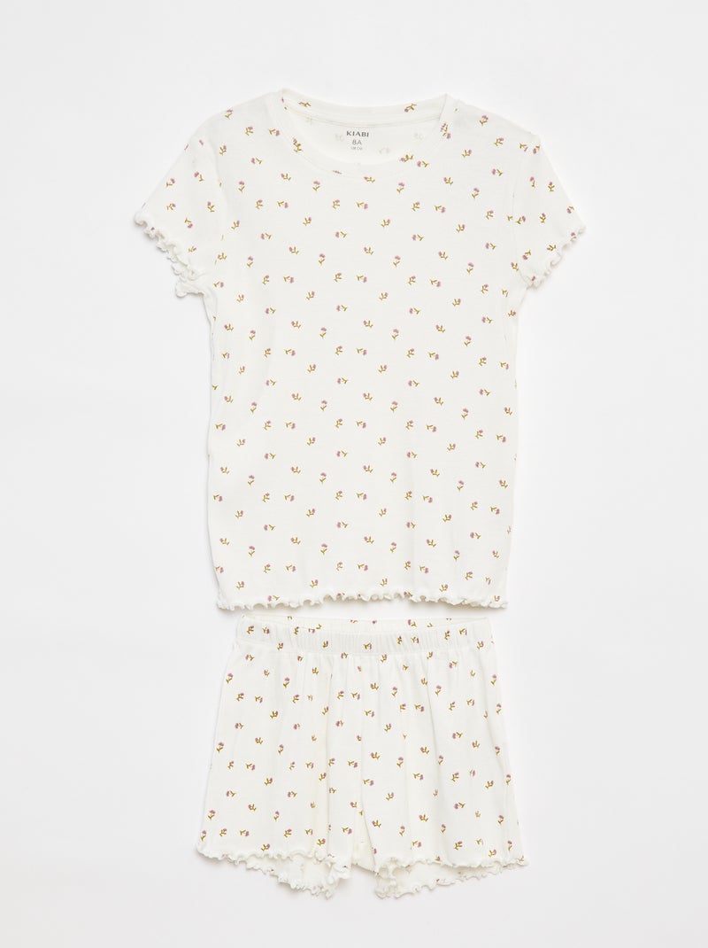 Pyjama court t-shirt + short côtelés - 2 pièces Beige - Kiabi
