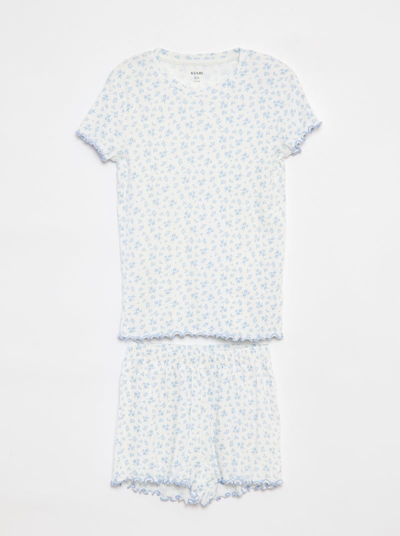 Pyjama court t-shirt + short côtelés - 2 pièces Bleu - Kiabi