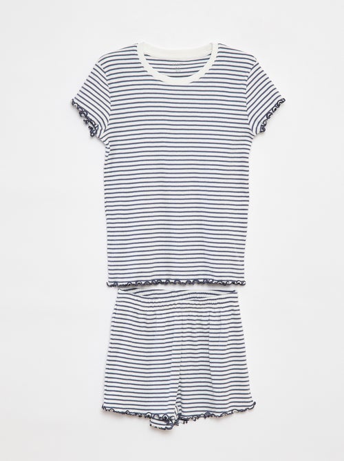 Pyjama court t-shirt + short côtelés - 2 pièces - Kiabi