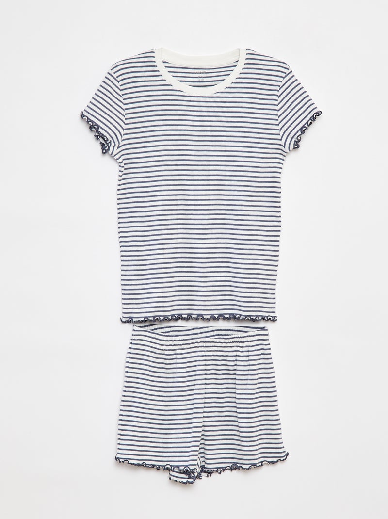 Pyjama court t-shirt + short côtelés - 2 pièces Gris - Kiabi