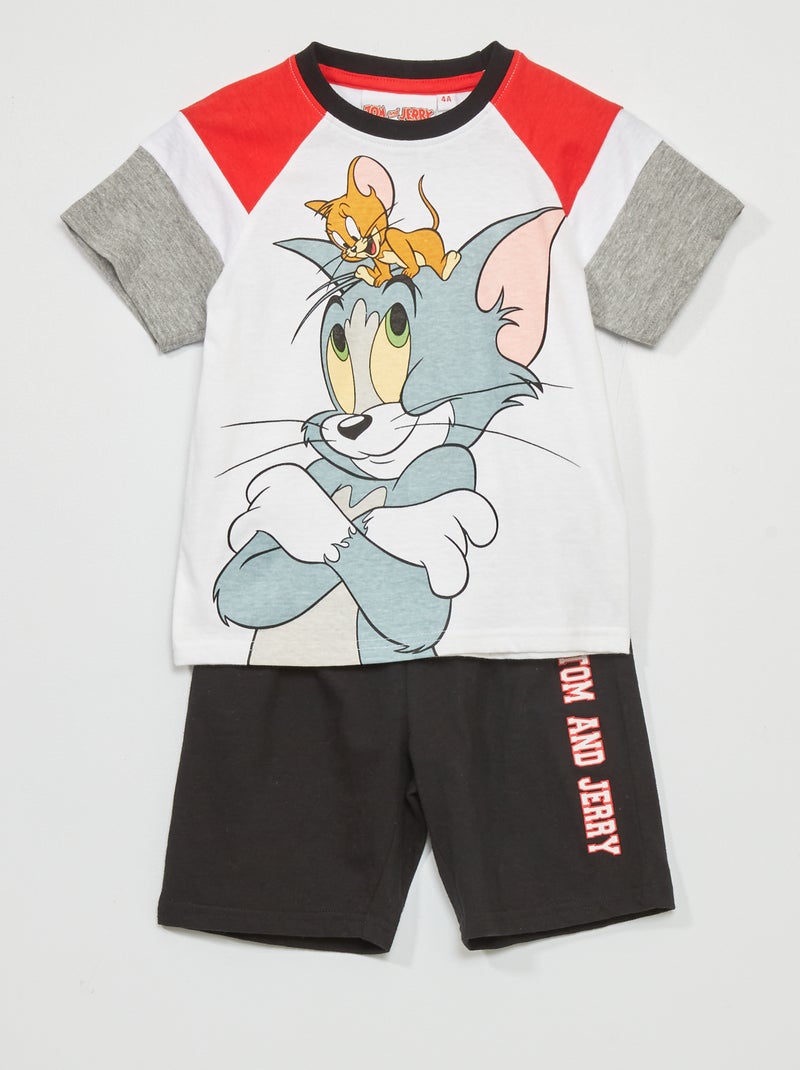 Pyjama court 'Tom et Jerry' - 2 pièces blanc/marine - Kiabi