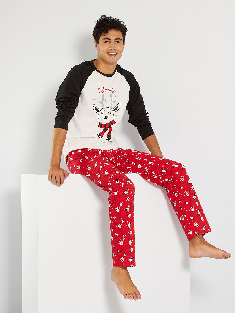 Pyjama de Noël blanc/noir/rouge - Kiabi