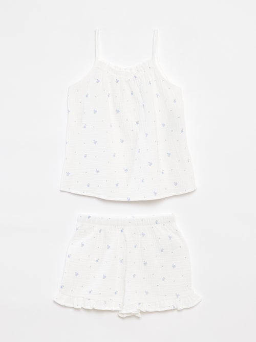 Pyjama débardeur + short en gaze de coton - 2 pièces - Kiabi