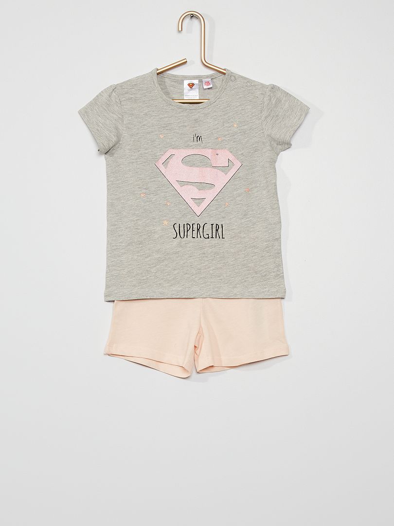 Pyjama deux pièces 'Supergirl' 'DC Comics' rose/gris - Kiabi
