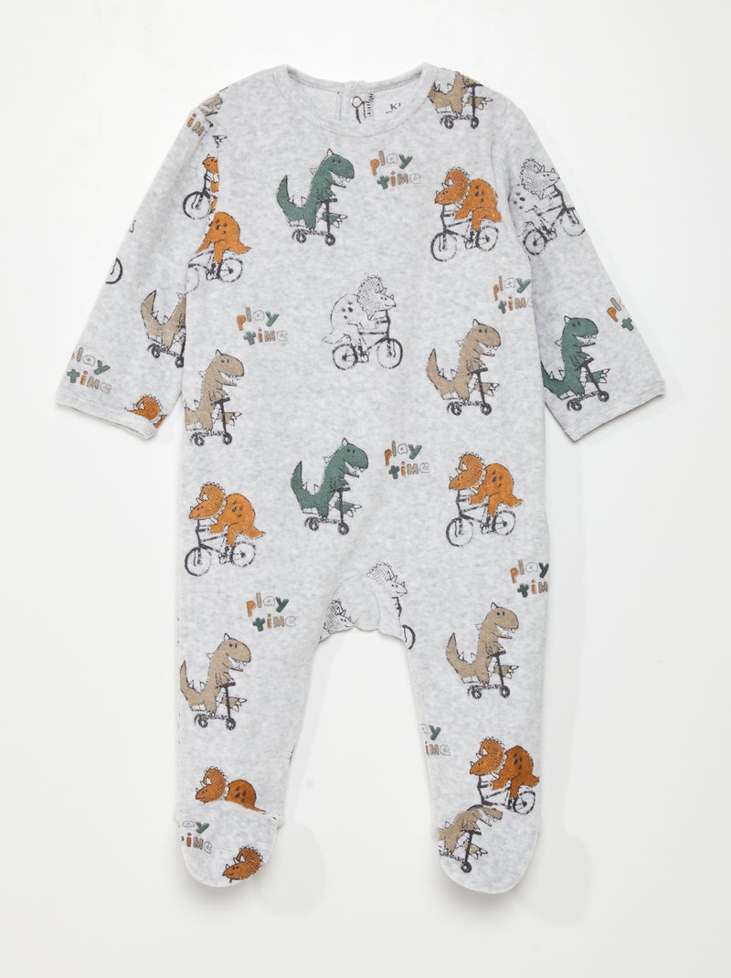 Pyjama dors-bien en velours Gris 'dino' - Kiabi