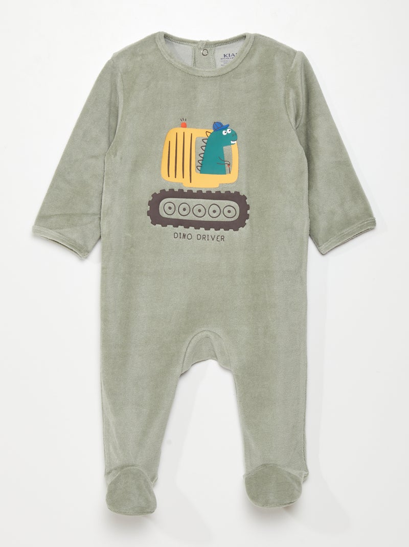 Pyjama dors-bien en velours Vert 'dino' - Kiabi