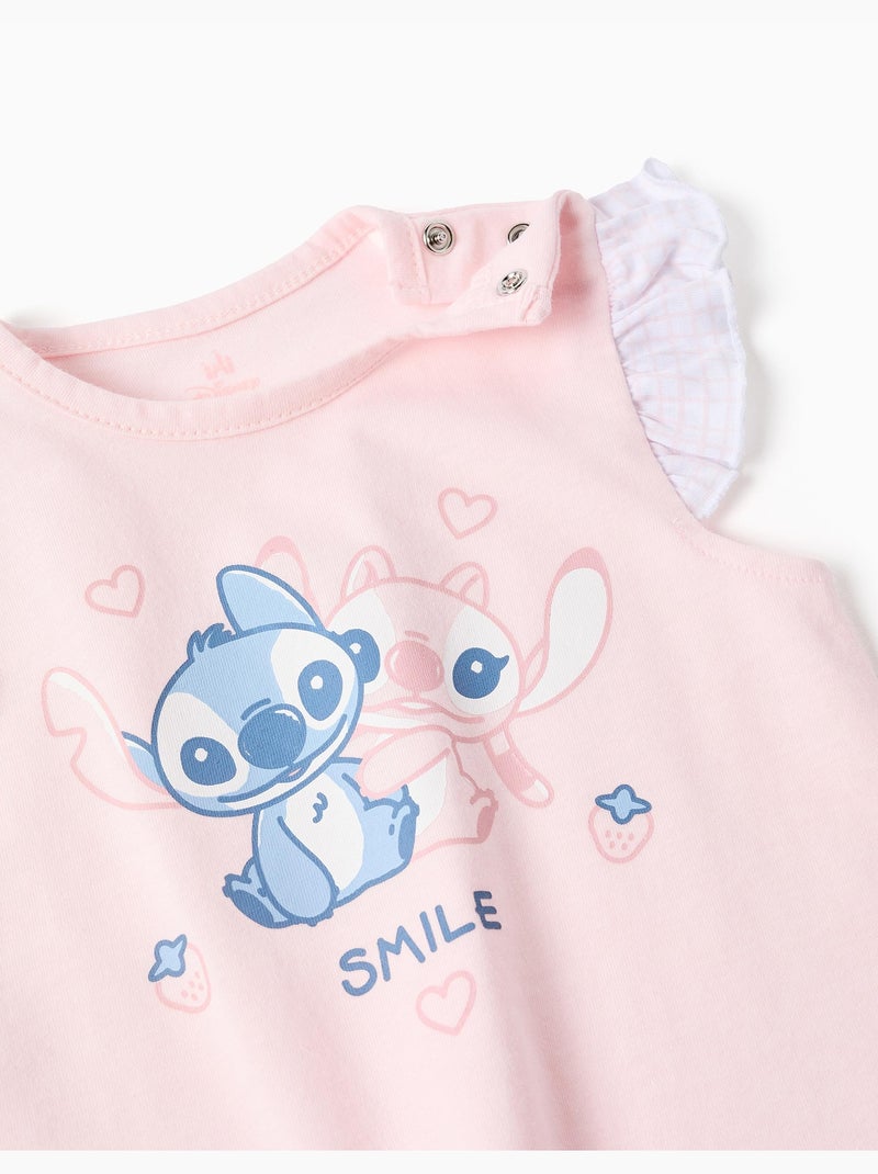 Pyjama en coton à manches courtes et imprimé Stitch Rose clair - Kiabi