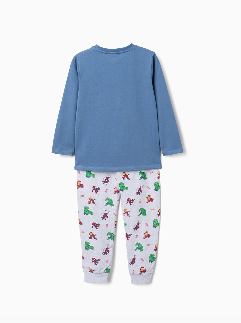 Pyjama en coton à manches longues avec imprimés Marvel Bleu Bleu - Kiabi
