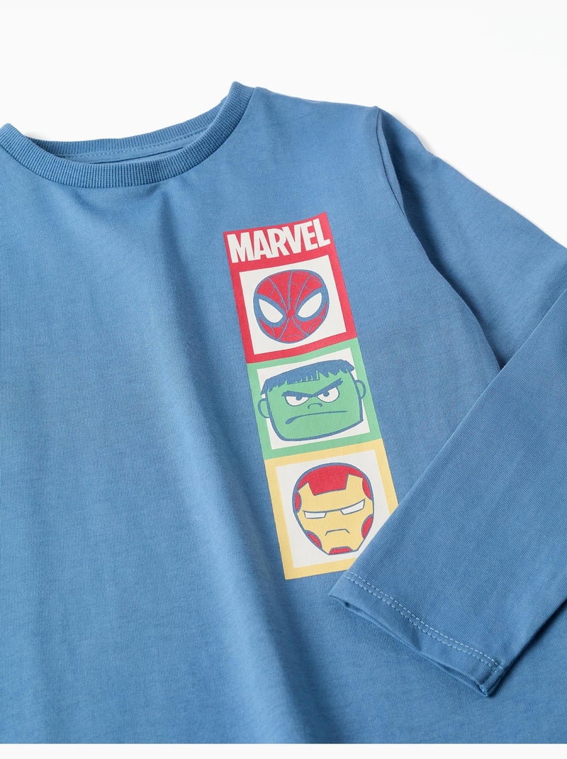 Pyjama en coton à manches longues avec imprimés Marvel Bleu Bleu - Kiabi