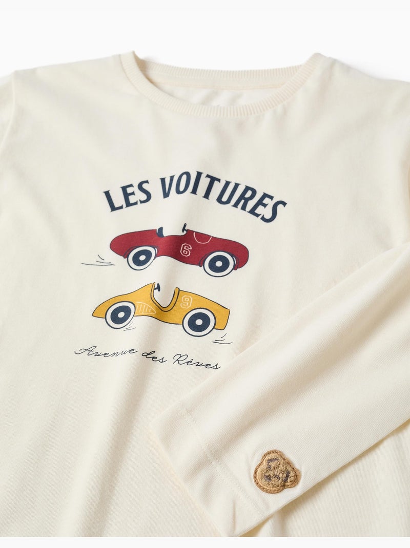 Pyjama en coton avec imprimé de voitures de course Blanc - Kiabi