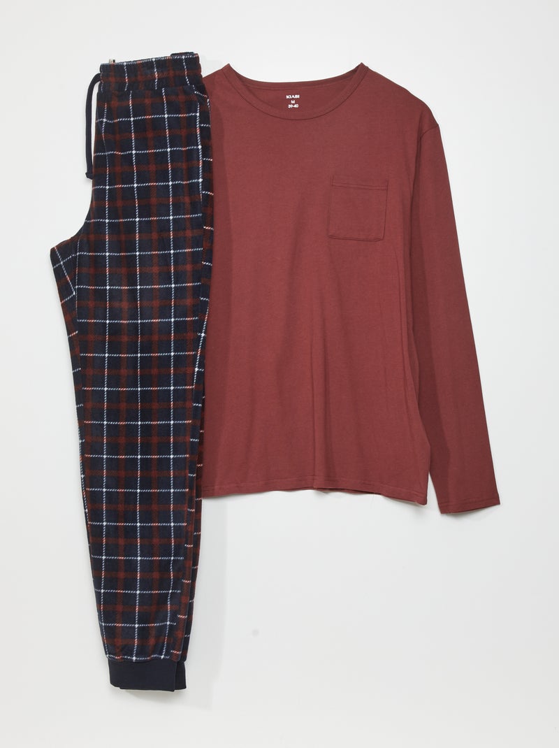 Pyjama en jersey et polaire - 2 pièces Rouge/marine - Kiabi