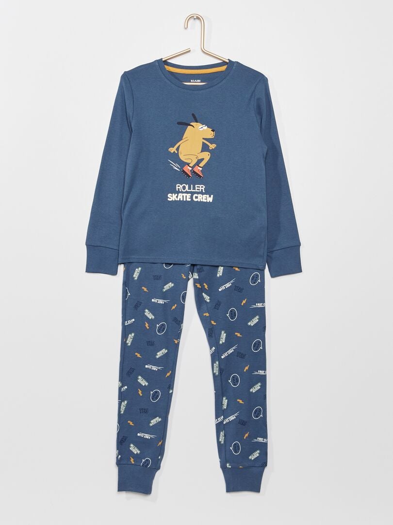 Pyjama en jersey fantaisie - 2 pièces Bleu gris - Kiabi