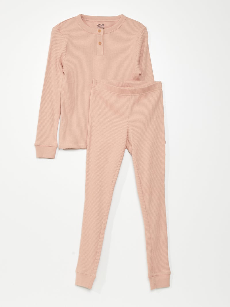 Pyjama en maille côtelée Rose - Kiabi
