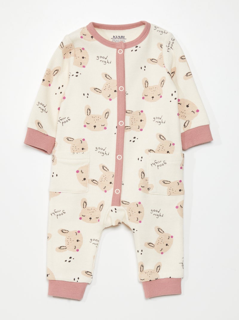 Pyjama en nid d'abeille imprimé lapin Beige/rose - Kiabi