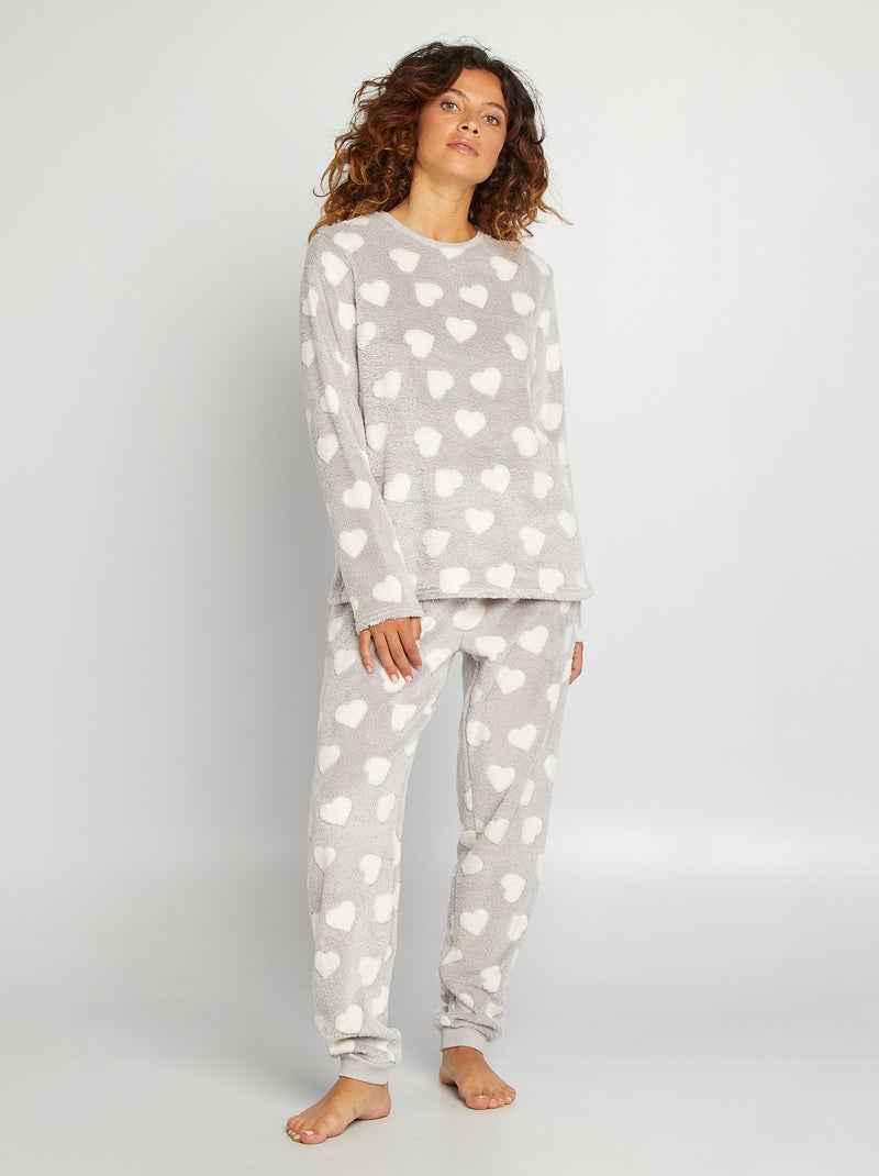 Pyjama en polaire à motif - 2 pièces Gris - Kiabi