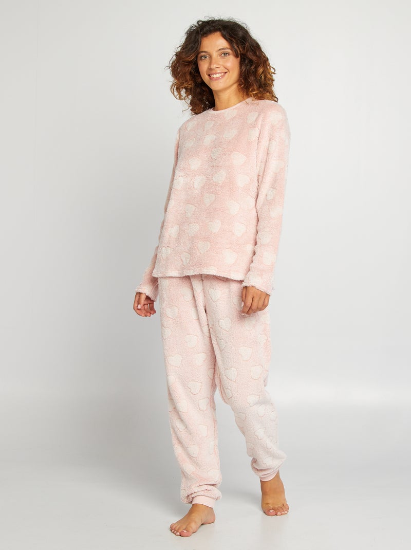 Pyjama en polaire à motif - 2 pièces Rose - Kiabi