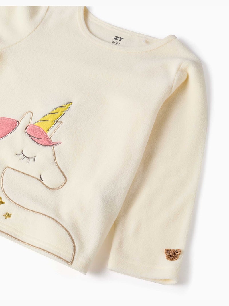 Pyjama en polaire avec licorne brodée Blanc - Kiabi