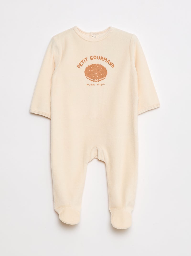 Pyjama en polaire avec pieds et animation devant Beige - Kiabi