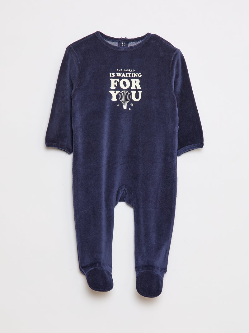 Pyjama en polaire avec pieds et animation devant Bleu - Kiabi