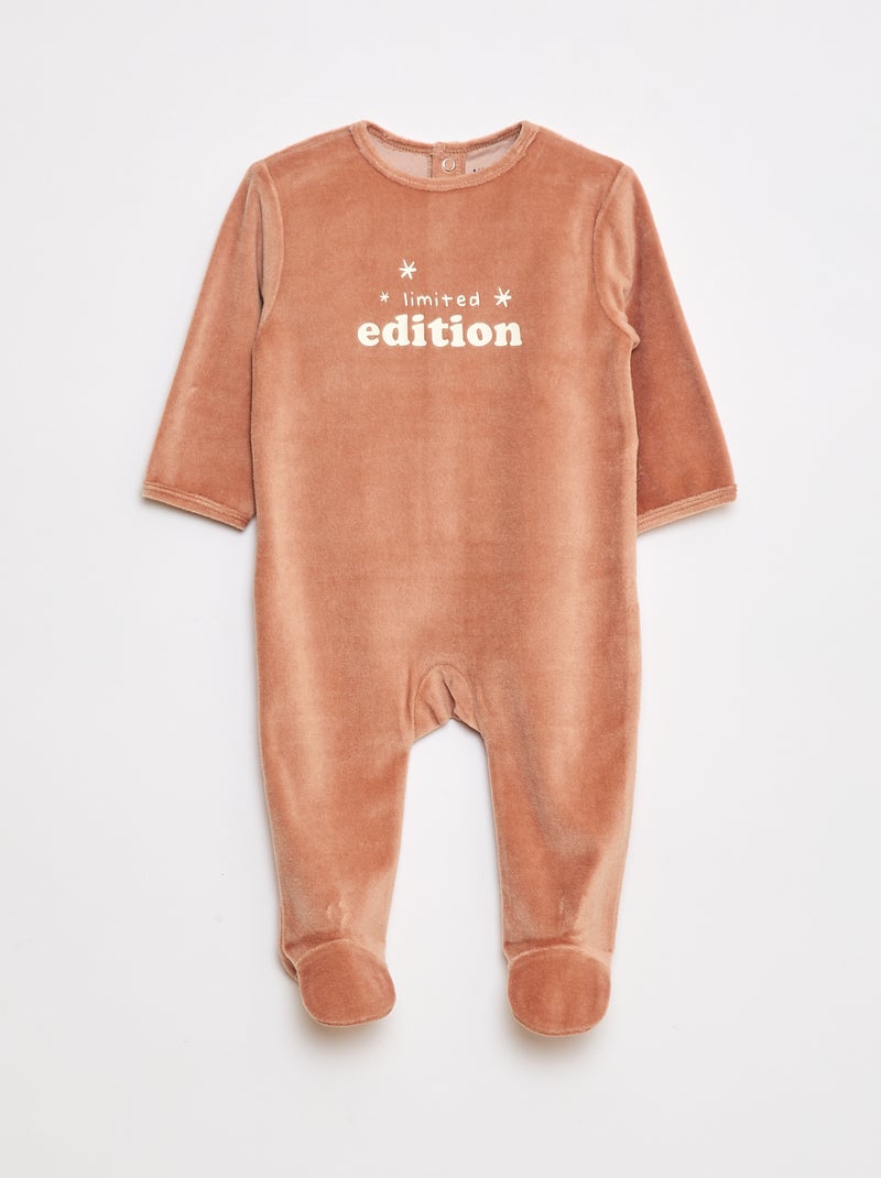 Pyjama en polaire avec pieds et animation devant Marron - Kiabi
