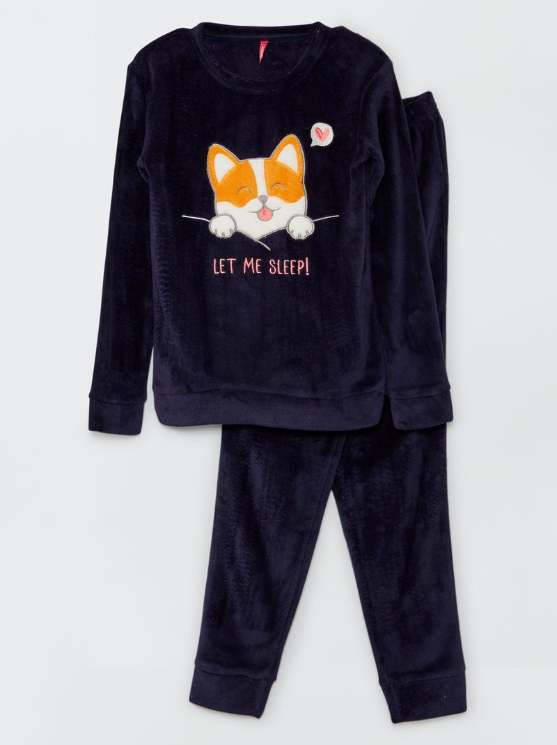 Pyjama en polaire 'chien' - 2 pièces bleu marine - Kiabi