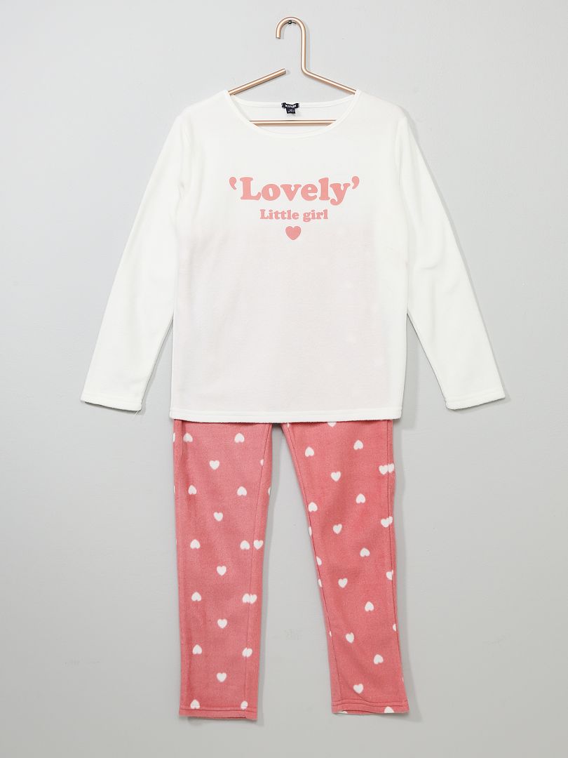 Pyjama en polaire 'cœurs' écru/rose - Kiabi