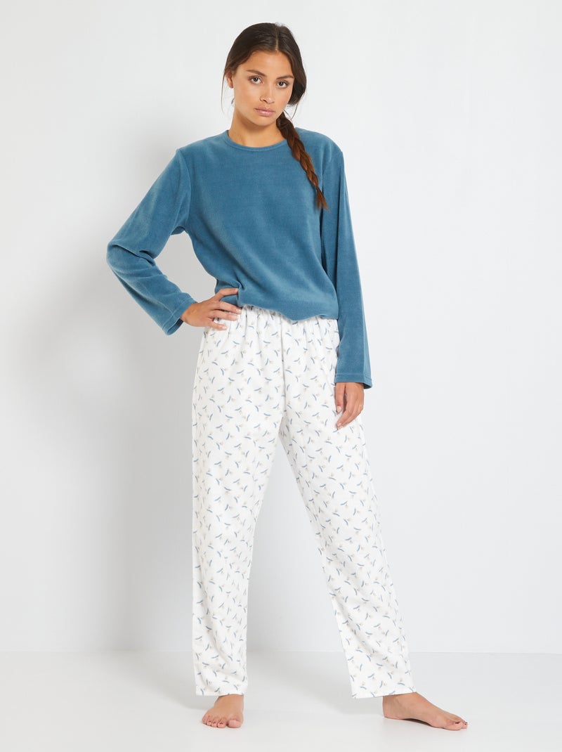 Pyjama en polaire et flanelle bleu - Kiabi