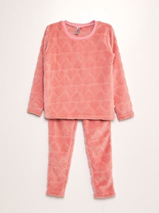 Pyjama en polaire motifs coeur - 2 pièces