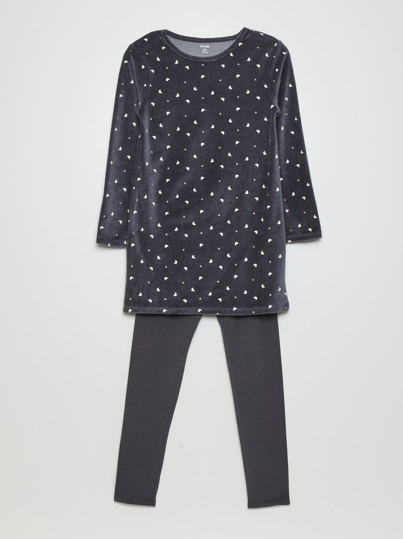 Pyjama en velours - 2 pièces Noir - Kiabi