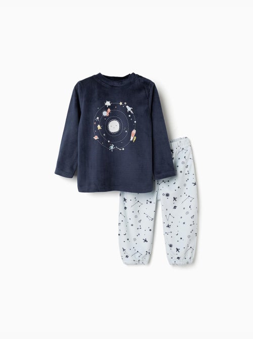 Pyjama en velours avec imprimé espace qui brille dans le noir - Kiabi
