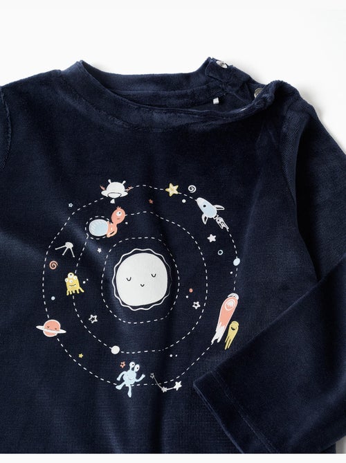 Pyjama en velours avec imprimé espace qui brille dans le noir - Kiabi