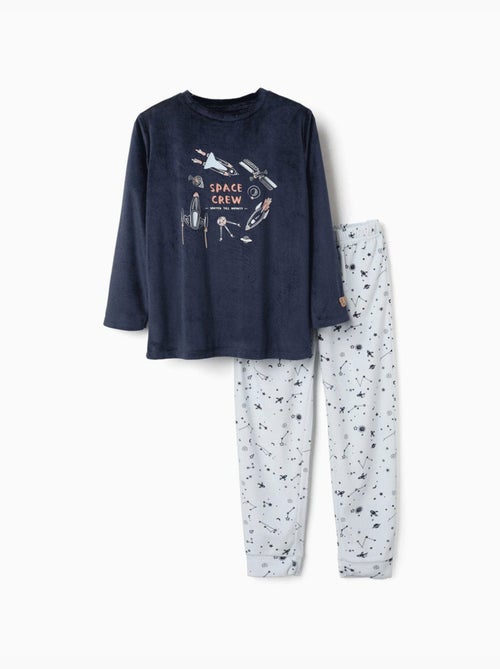 Pyjama en velours avec imprimé espace qui brille dans le noir - Kiabi
