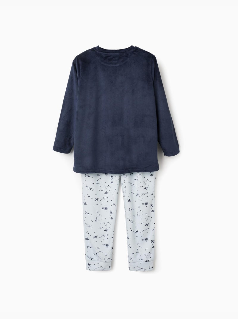 Pyjama en velours avec imprimé espace qui brille dans le noir Bleu foncé - Kiabi