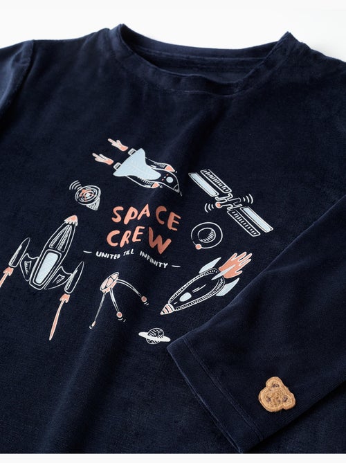 Pyjama en velours avec imprimé espace qui brille dans le noir - Kiabi