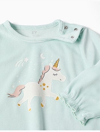 Pyjama en velours avec licorne qui brille dans le noir