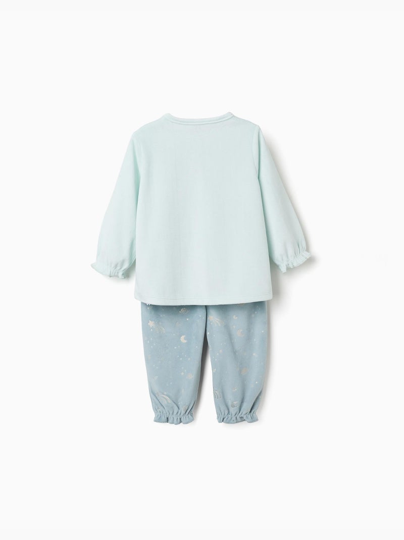Pyjama en velours avec licorne qui brille dans le noir Bleu clair - Kiabi