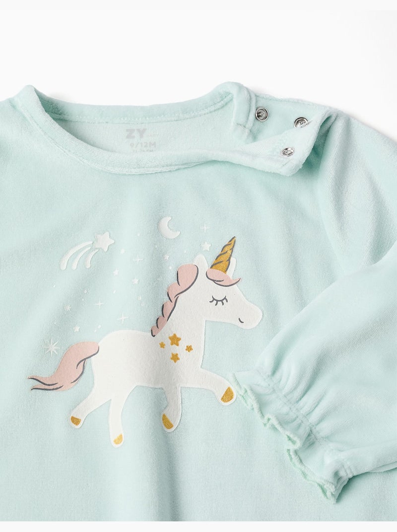 Pyjama en velours avec licorne qui brille dans le noir Bleu clair - Kiabi