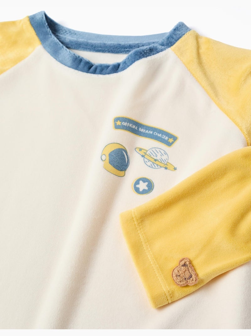 Pyjama en velours avec motif espace Jaune clair - Kiabi