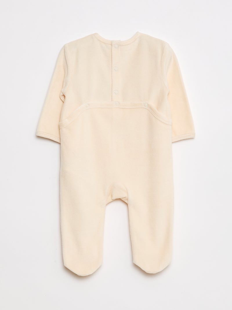 Pyjama en velours avec pieds et animation devant Beige - Kiabi