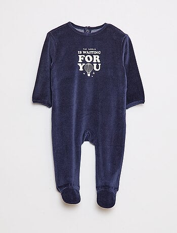 Pyjama en velours avec pieds et animation devant