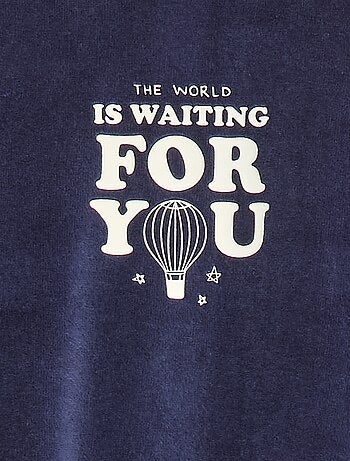 Pyjama en velours avec pieds et animation devant