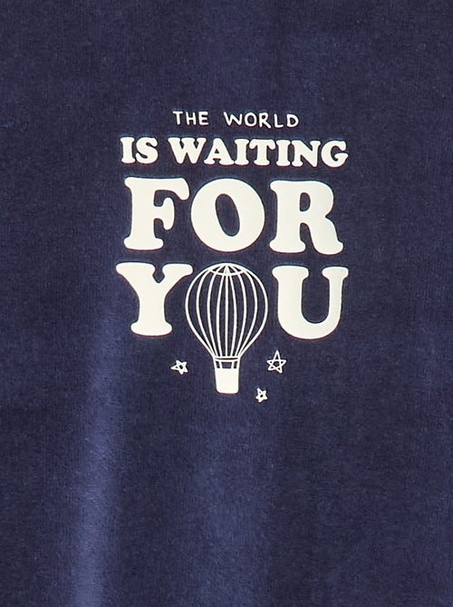 Pyjama en velours avec pieds et animation devant - Kiabi