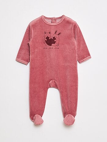 Pyjama en velours avec pieds et animation devant