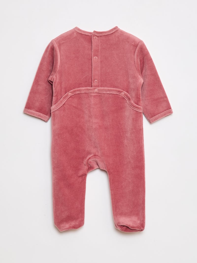 Pyjama en velours avec pieds et animation devant Rose - Kiabi
