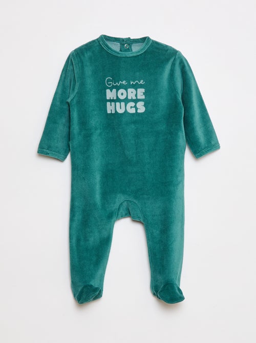 Pyjama en velours avec pieds et animation devant - Kiabi