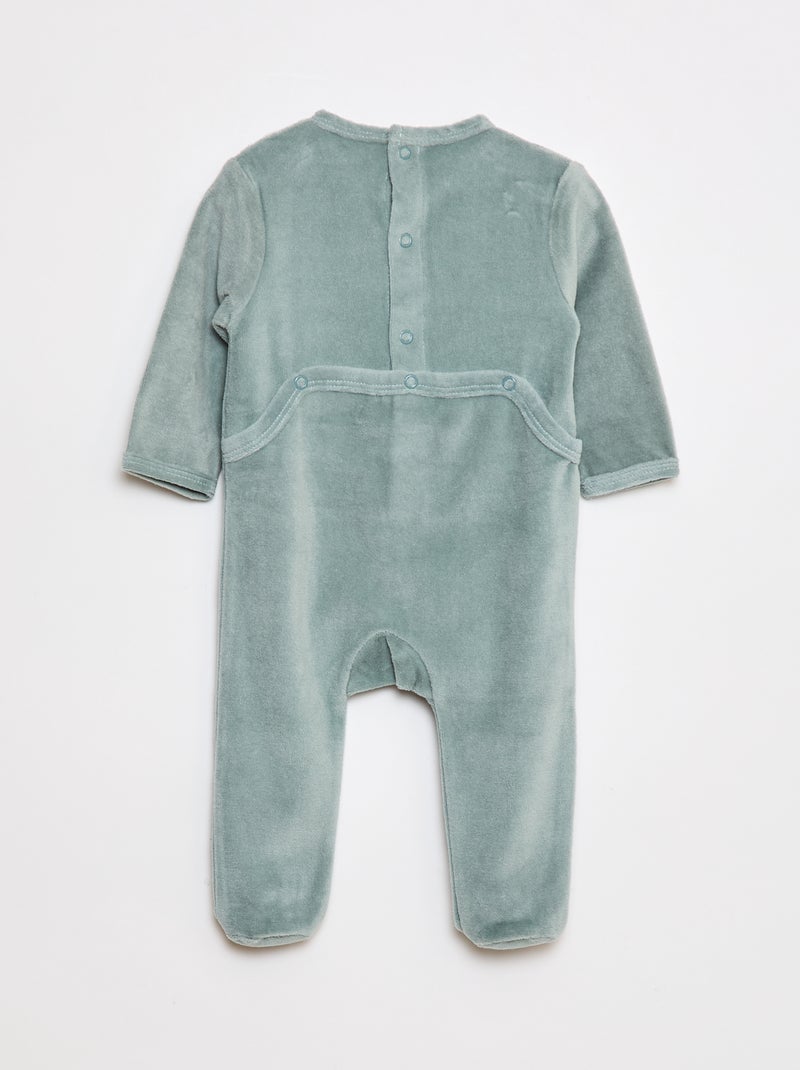 Pyjama en velours avec pieds et animation devant Vert - Kiabi
