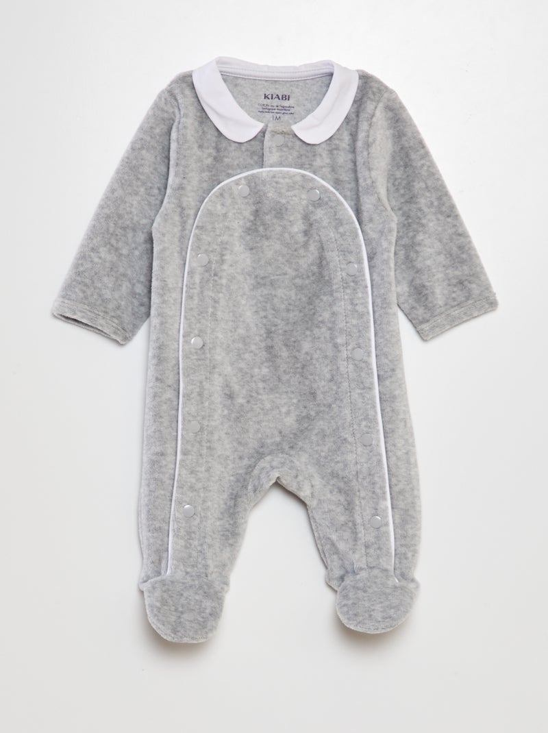 Pyjama en velours col claudine Gris - Kiabi