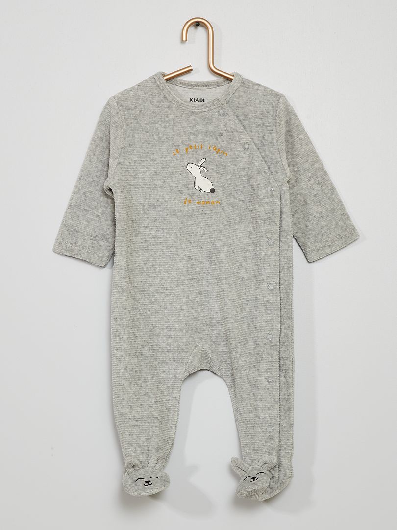 Pyjama en velours côtelé gris chiné - Kiabi