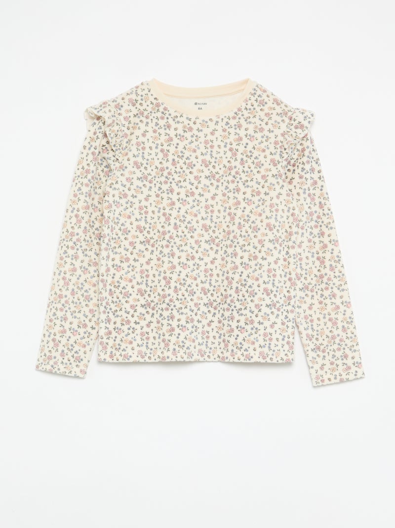 Pyjama en velours imprimé 2 pièces - Sweat + pantalon Beige - Kiabi