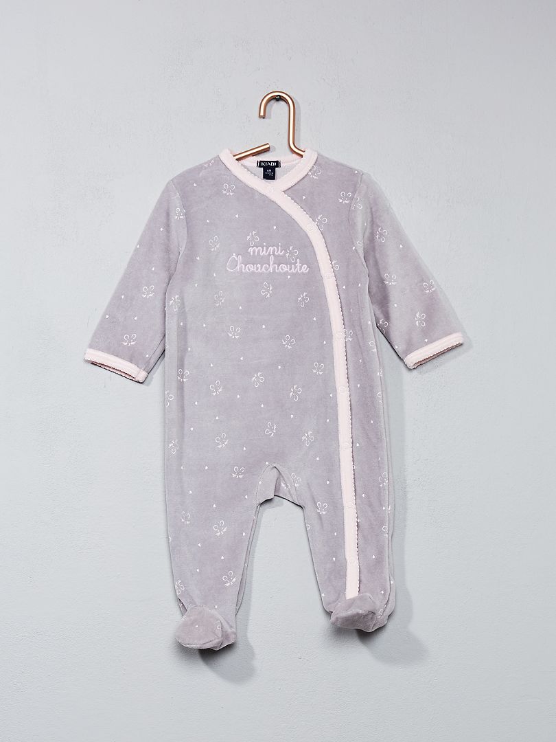 Pyjama en velours imprimé 'chouchoute' gris rose - Kiabi